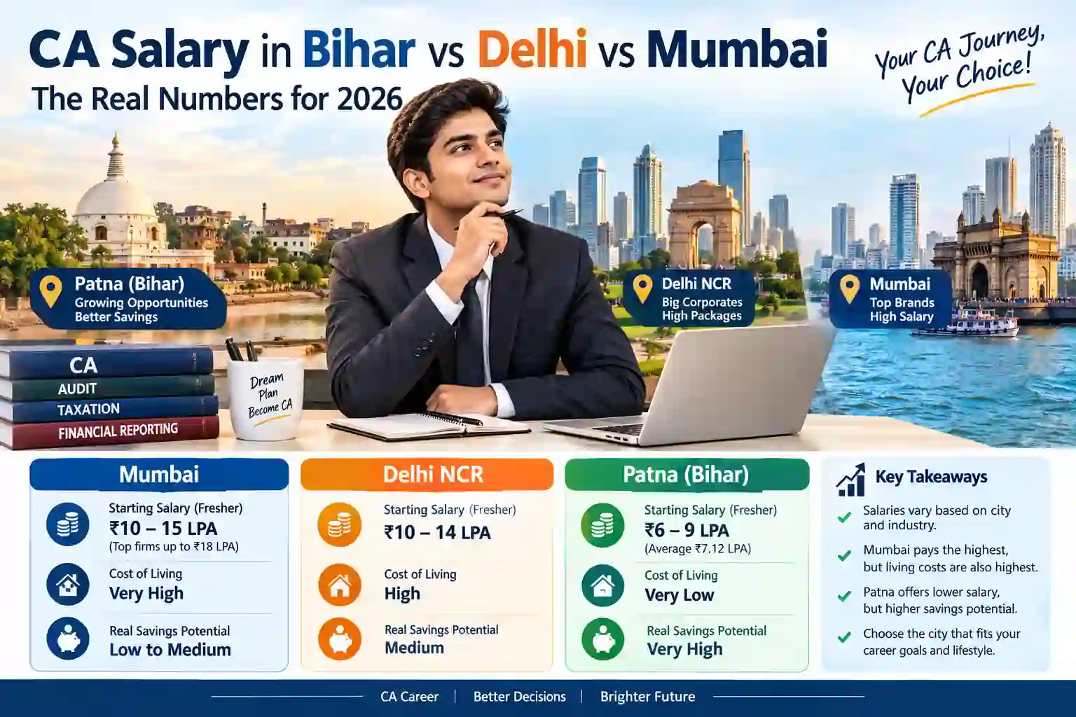 CA Salary in Bihar vs Delhi vs Mumbai: 2026 Comparison